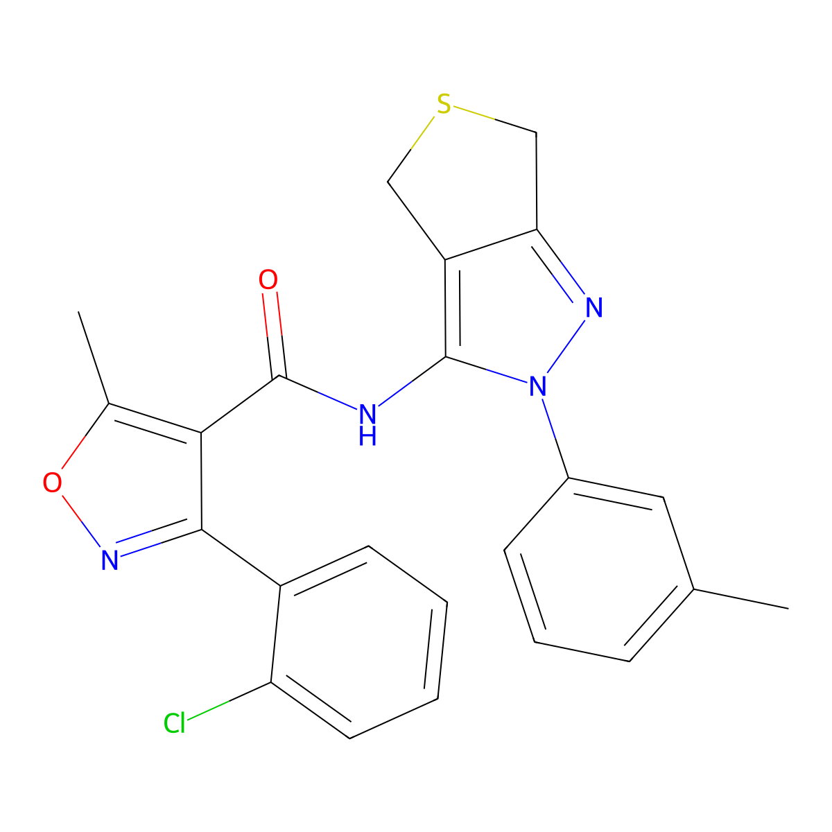 3-(2-chlorophenyl)-5-methyl-N-(2-(m-tolyl)-4,6-dihydro-2H-thieno[3,4-c]pyrazol-3-yl)isoxazole-4-carboxamide molecular structure, CAS 361167-07-9
