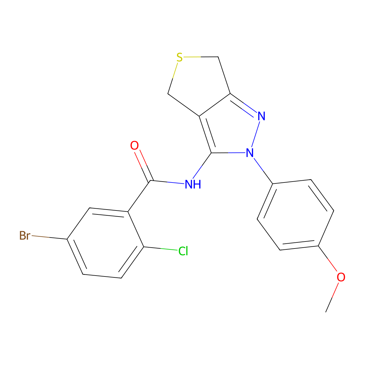5-bromo-2-chloro-N-(2-(4-methoxyphenyl)-4,6-dihydro-2H-thieno[3,4-c]pyrazol-3-yl)benzamide molecular structure, CAS 361167-09-1