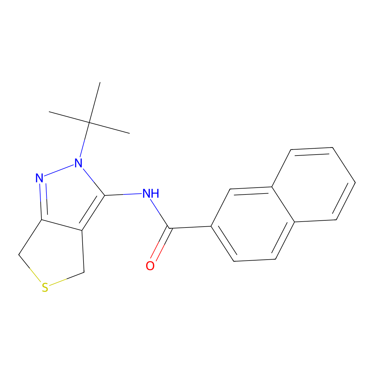 N-(2-tert-butyl-4,6-dihydrothieno[3,4-c]pyrazol-3-yl)naphthalene-2-carboxamide molecular structure, CAS 361167-12-6