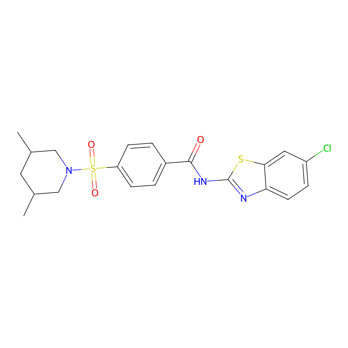 N-(6-chlorobenzo[d]thiazol-2-yl)-4-((3,5-dimethylpiperidin-1-yl)sulfonyl)benzamide molecular structure, CAS 361167-24-0