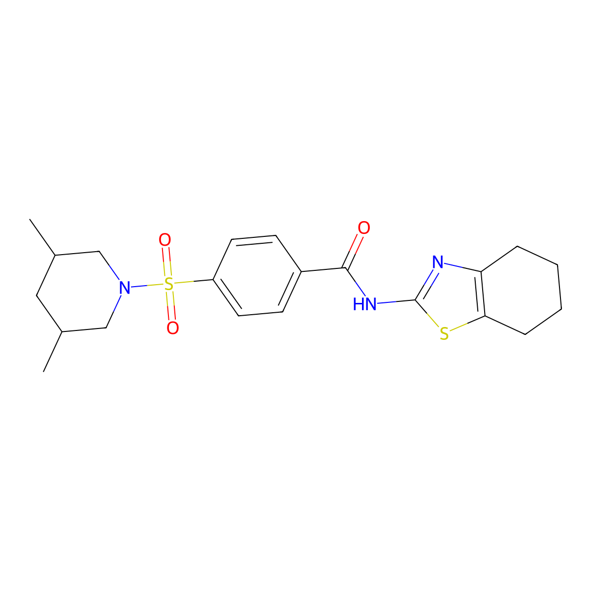 4-((3,5-dimethylpiperidin-1-yl)sulfonyl)-N-(4,5,6,7-tetrahydrobenzo[d]thiazol-2-yl)benzamide molecular structure, CAS 361167-28-4