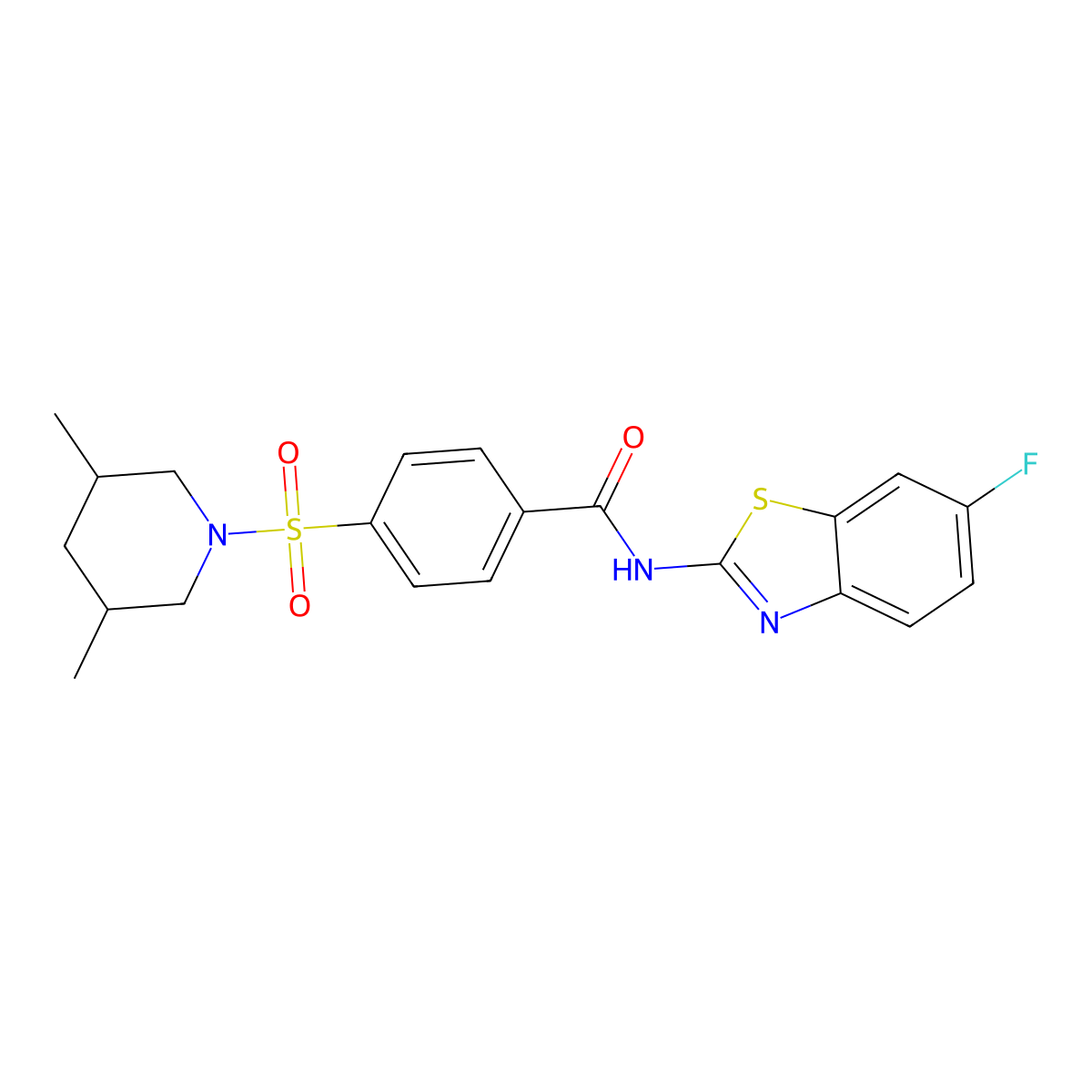 4-((3,5-dimethylpiperidin-1-yl)sulfonyl)-N-(6-fluorobenzo[d]thiazol-2-yl)benzamide molecular structure, CAS 361167-32-0