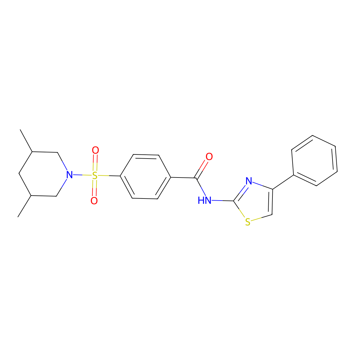 4-((3,5-dimethylpiperidin-1-yl)sulfonyl)-N-(4-phenylthiazol-2-yl)benzamide molecular structure, CAS 361167-34-2