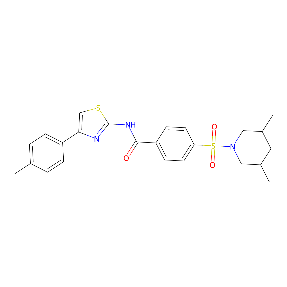 4-((3,5-dimethylpiperidin-1-yl)sulfonyl)-N-(4-(p-tolyl)thiazol-2-yl)benzamide molecular structure, CAS 361167-35-3