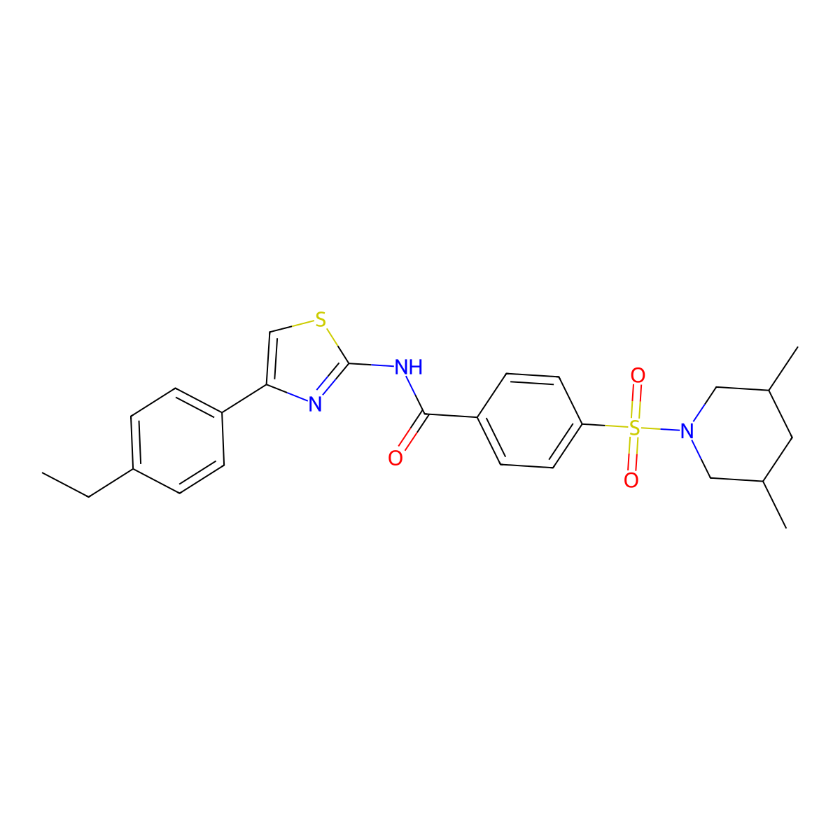 4-((3,5-dimethylpiperidin-1-yl)sulfonyl)-N-(4-(4-ethylphenyl)thiazol-2-yl)benzamide molecular structure, CAS 361167-37-5