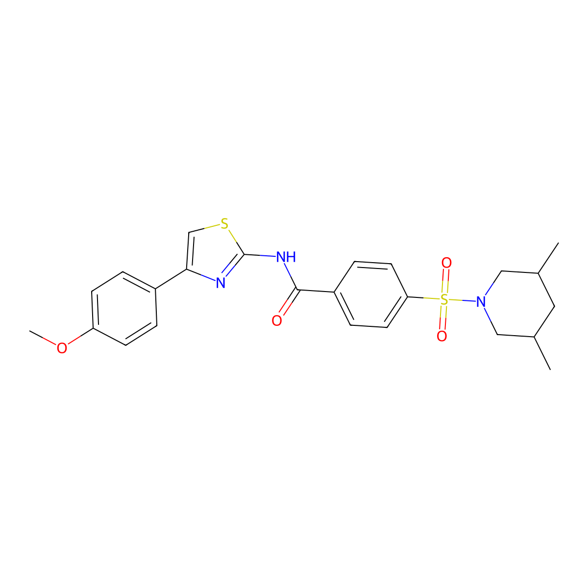 4-((3,5-dimethylpiperidin-1-yl)sulfonyl)-N-(4-(4-methoxyphenyl)thiazol-2-yl)benzamide molecular structure, CAS 361167-39-7