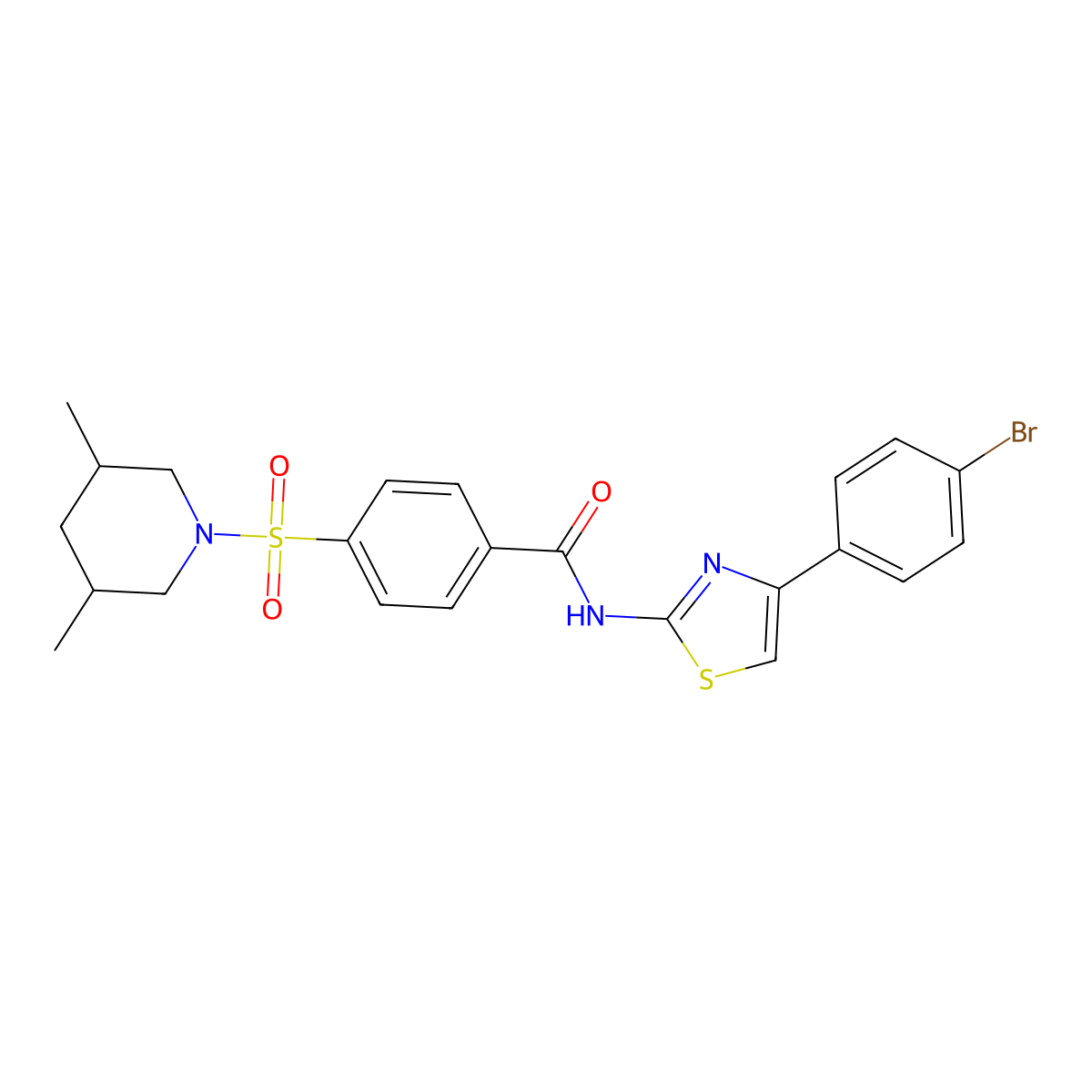 N-(4-(4-bromophenyl)thiazol-2-yl)-4-((3,5-dimethylpiperidin-1-yl)sulfonyl)benzamide molecular structure, CAS 361167-41-1