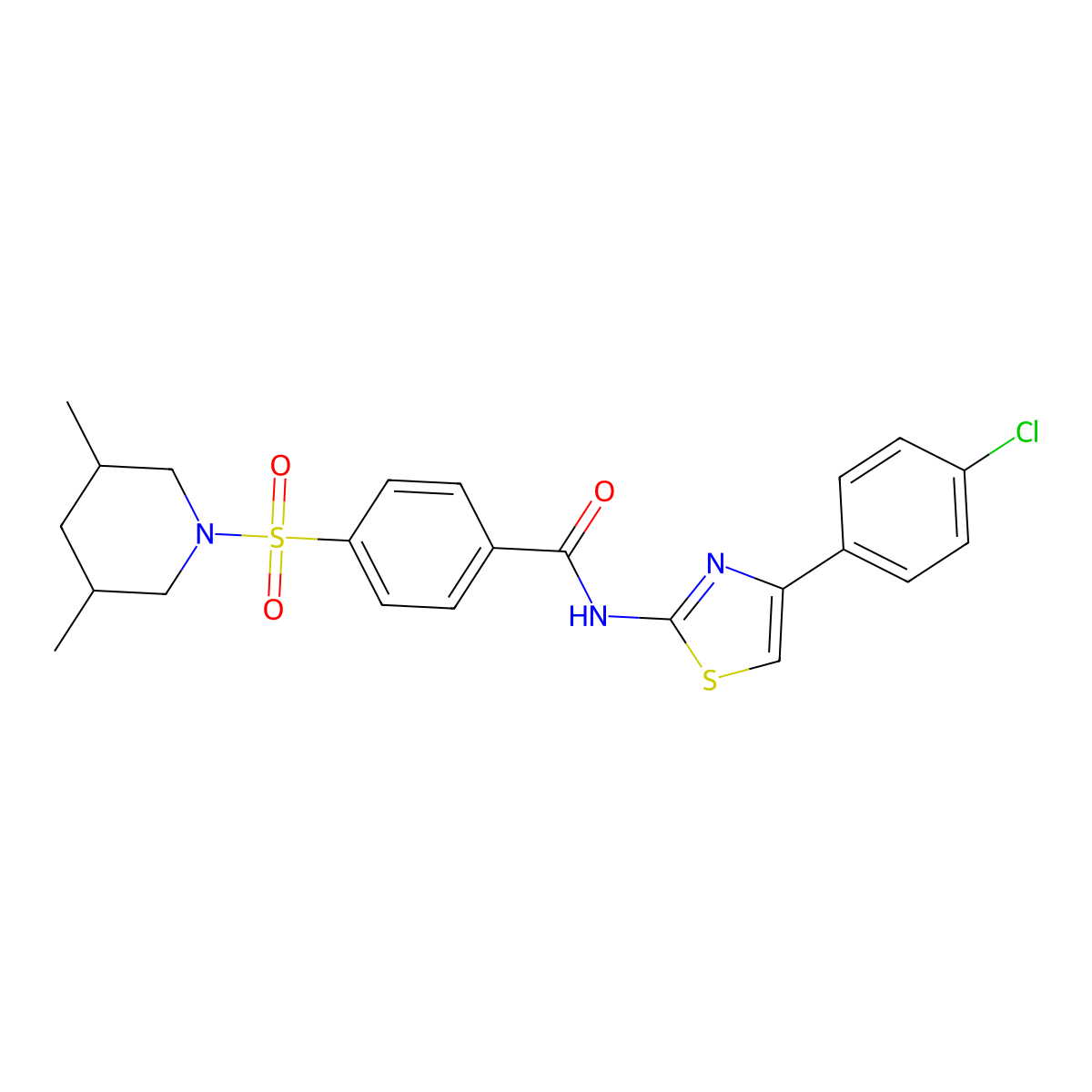 N-(4-(4-chlorophenyl)thiazol-2-yl)-4-((3,5-dimethylpiperidin-1-yl)sulfonyl)benzamide molecular structure, CAS 361167-43-3