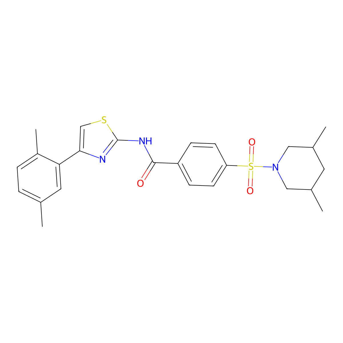 N-(4-(2,5-dimethylphenyl)thiazol-2-yl)-4-((3,5-dimethylpiperidin-1-yl)sulfonyl)benzamide molecular structure, CAS 361167-47-7