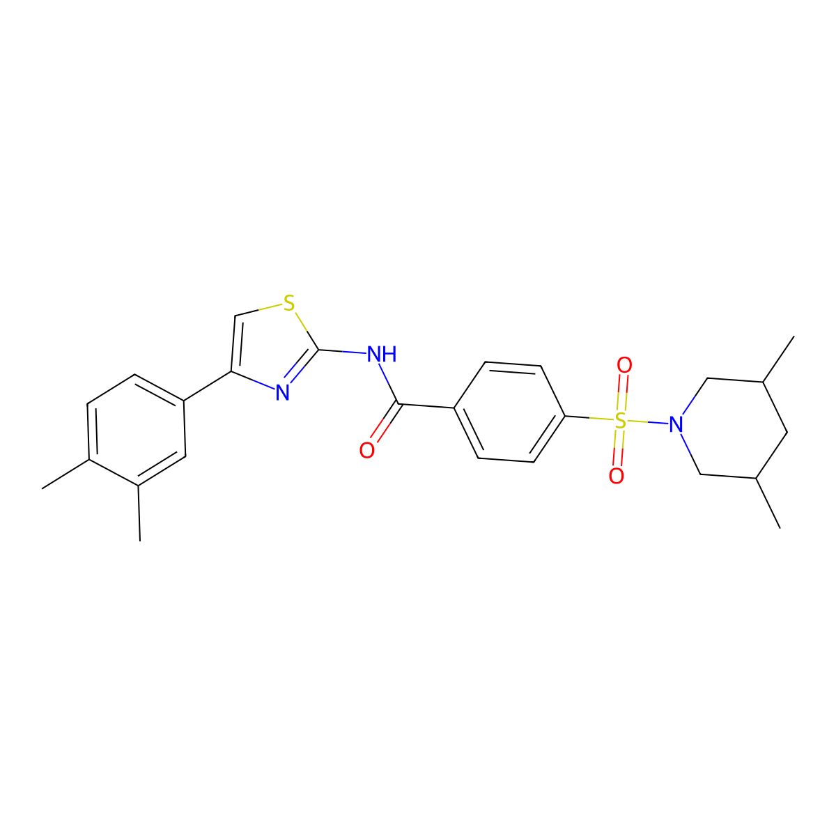 N-(4-(3,4-dimethylphenyl)thiazol-2-yl)-4-((3,5-dimethylpiperidin-1-yl)sulfonyl)benzamide molecular structure, CAS 361167-48-8