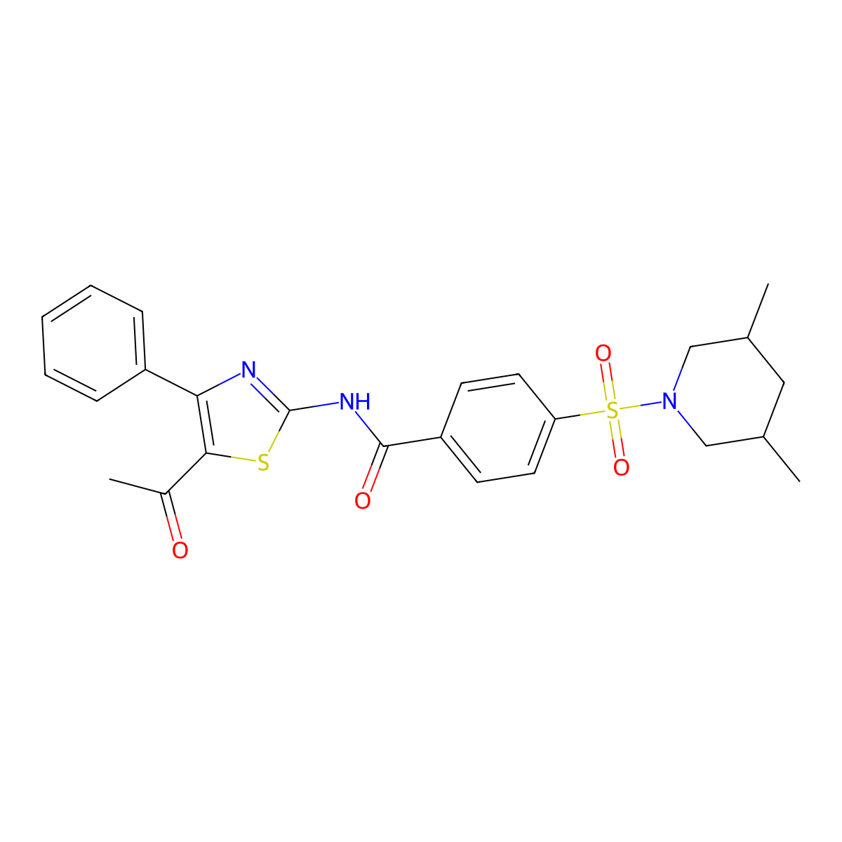 N-(5-acetyl-4-phenylthiazol-2-yl)-4-((3,5-dimethylpiperidin-1-yl)sulfonyl)benzamide molecular structure, CAS 361167-50-2