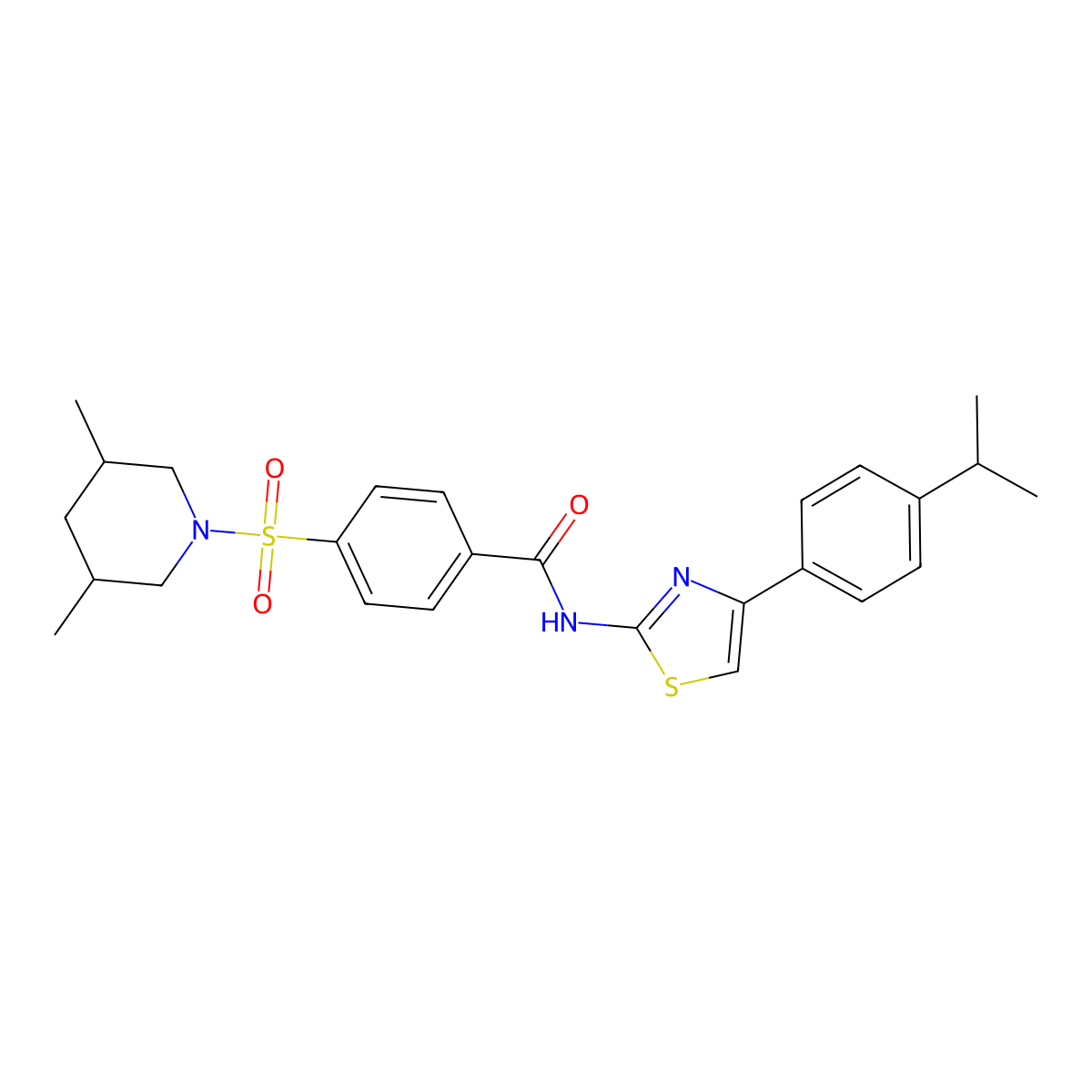4-((3,5-dimethylpiperidin-1-yl)sulfonyl)-N-(4-(4-isopropylphenyl)thiazol-2-yl)benzamide molecular structure, CAS 361167-53-5