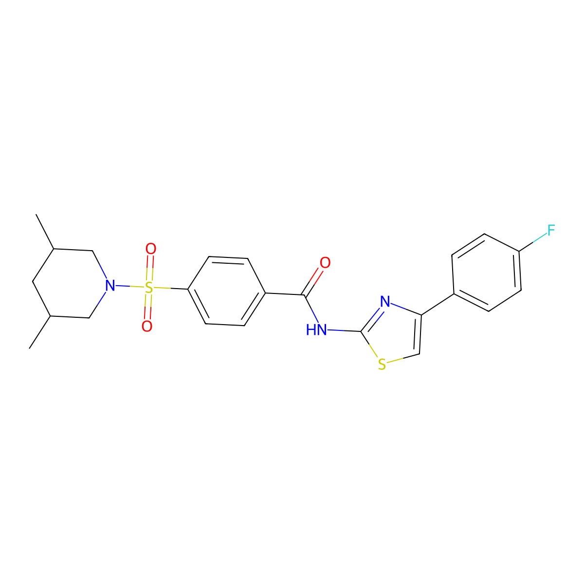 4-((3,5-dimethylpiperidin-1-yl)sulfonyl)-N-(4-(4-fluorophenyl)thiazol-2-yl)benzamide molecular structure, CAS 361167-55-7