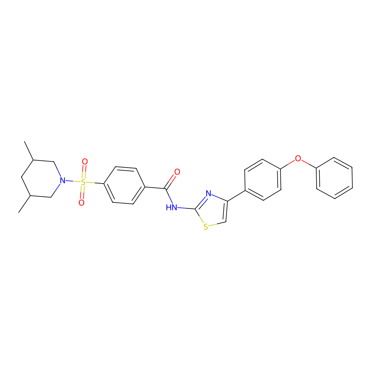 4-((3,5-dimethylpiperidin-1-yl)sulfonyl)-N-(4-(4-phenoxyphenyl)thiazol-2-yl)benzamide molecular structure, CAS 361167-56-8