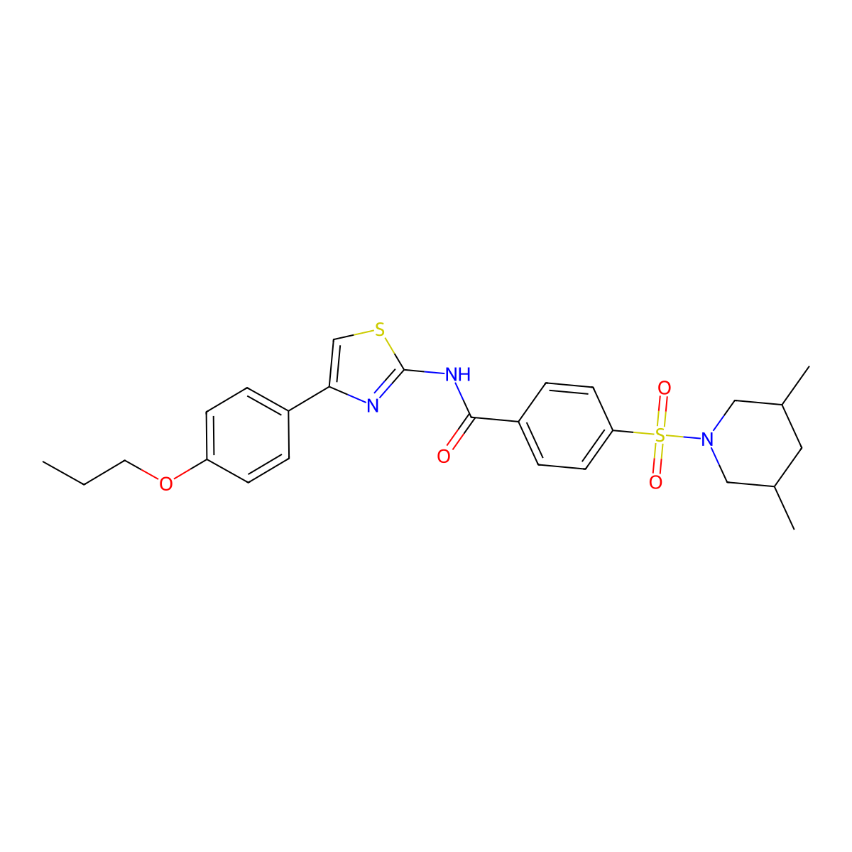 4-((3,5-dimethylpiperidin-1-yl)sulfonyl)-N-(4-(4-propoxyphenyl)thiazol-2-yl)benzamide molecular structure, CAS 361167-57-9