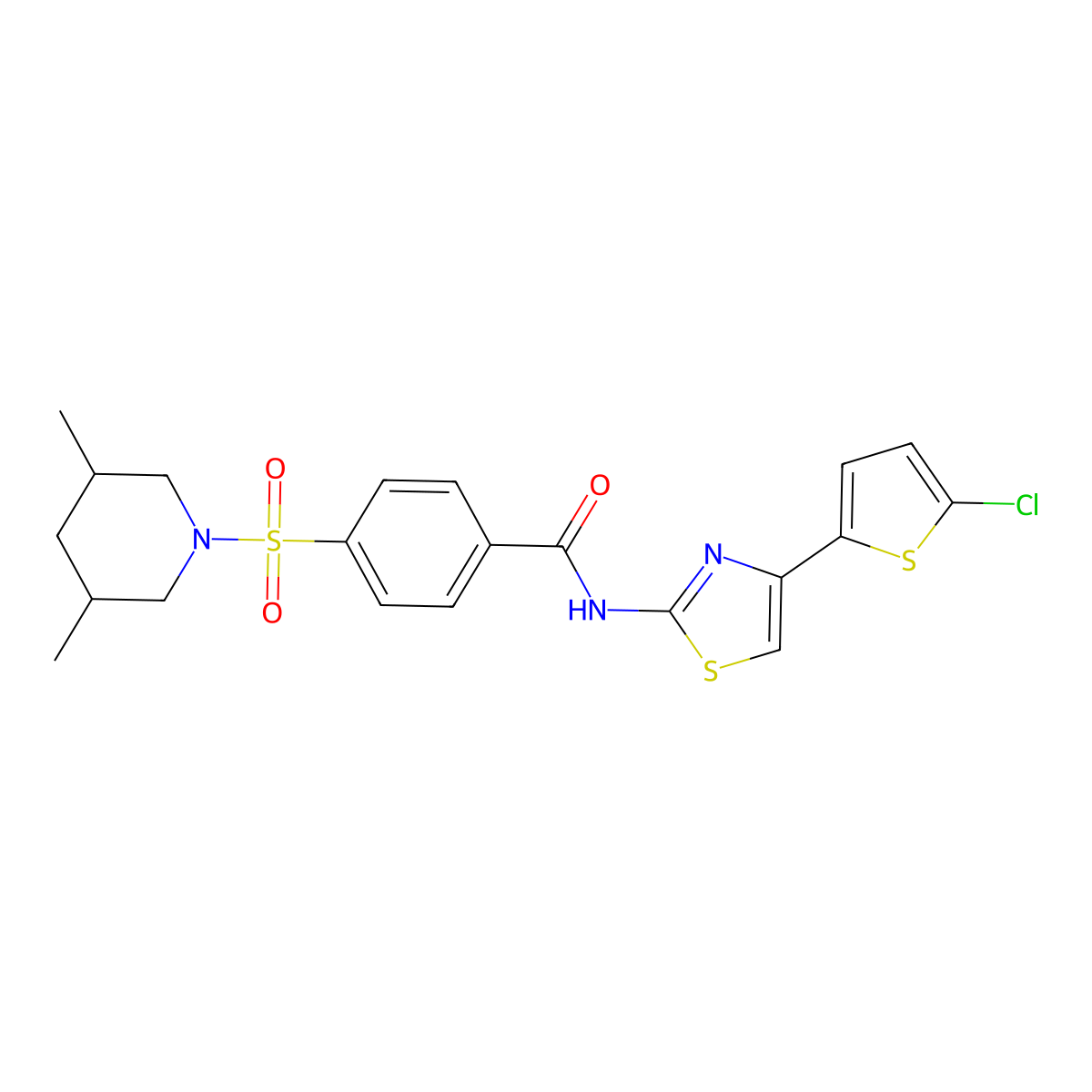 N-(4-(5-chlorothiophen-2-yl)thiazol-2-yl)-4-((3,5-dimethylpiperidin-1-yl)sulfonyl)benzamide molecular structure, CAS 361167-58-0