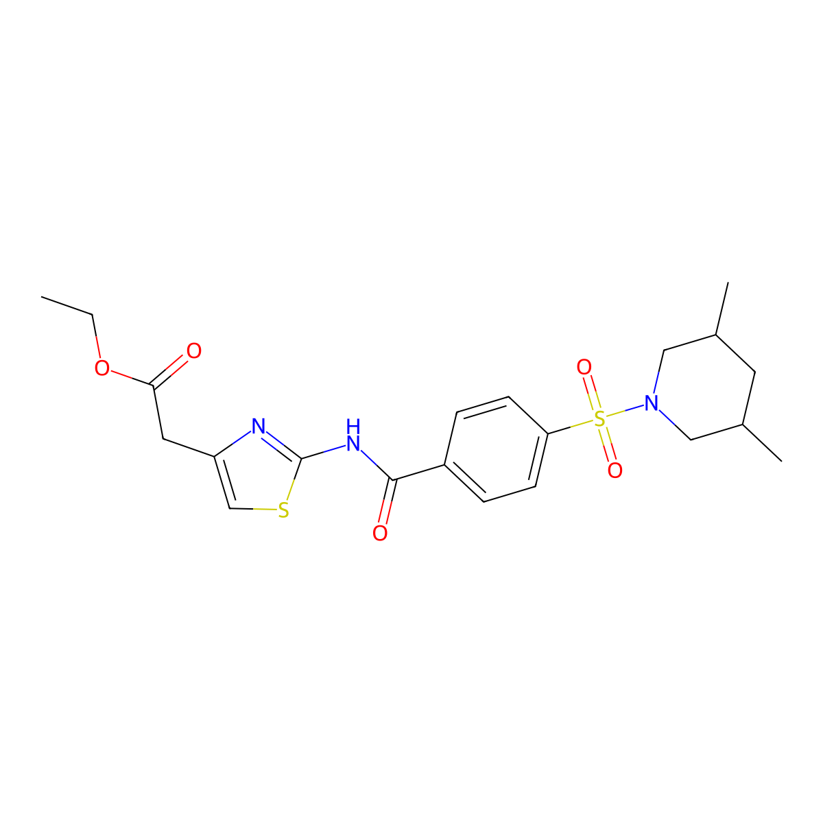 Ethyl 2-(2-(4-((3,5-dimethylpiperidin-1-yl)sulfonyl)benzamido)thiazol-4-yl)acetate molecular structure, CAS 361167-60-4