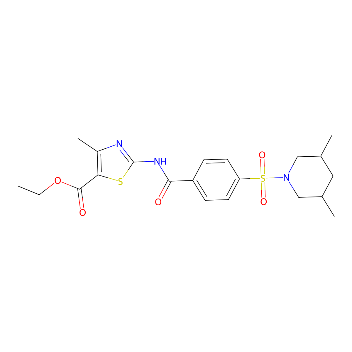 Ethyl 2-(4-((3,5-dimethylpiperidin-1-yl)sulfonyl)benzamido)-4-methylthiazole-5-carboxylate molecular structure, CAS 361167-61-5