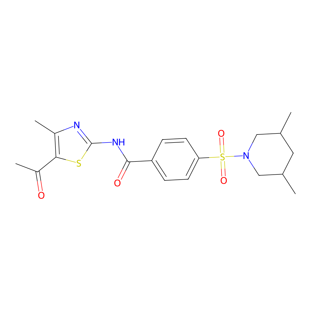 N-(5-acetyl-4-methylthiazol-2-yl)-4-((3,5-dimethylpiperidin-1-yl)sulfonyl)benzamide molecular structure, CAS 361167-62-6