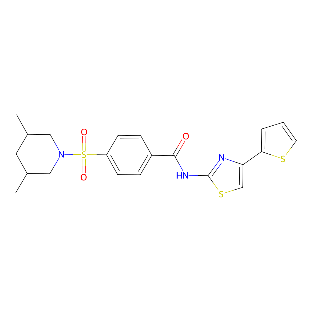 4-((3,5-dimethylpiperidin-1-yl)sulfonyl)-N-(4-(thiophen-2-yl)thiazol-2-yl)benzamide molecular structure, CAS 361167-63-7