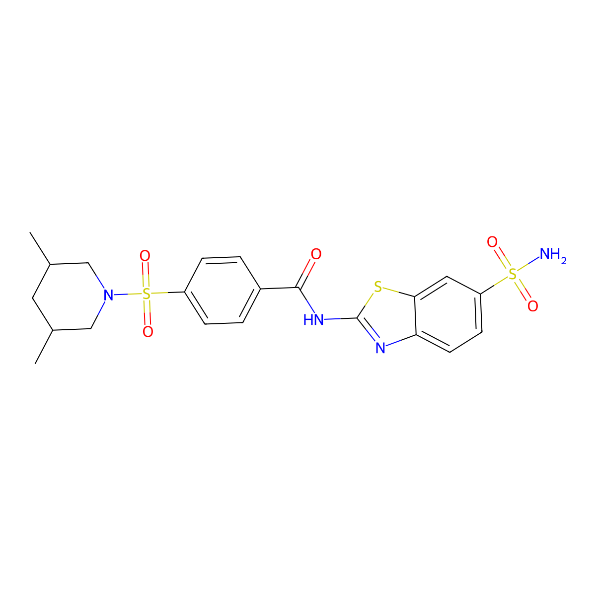 4-((3,5-dimethylpiperidin-1-yl)sulfonyl)-N-(6-sulfamoylbenzo[d]thiazol-2-yl)benzamide molecular structure, CAS 361167-64-8
