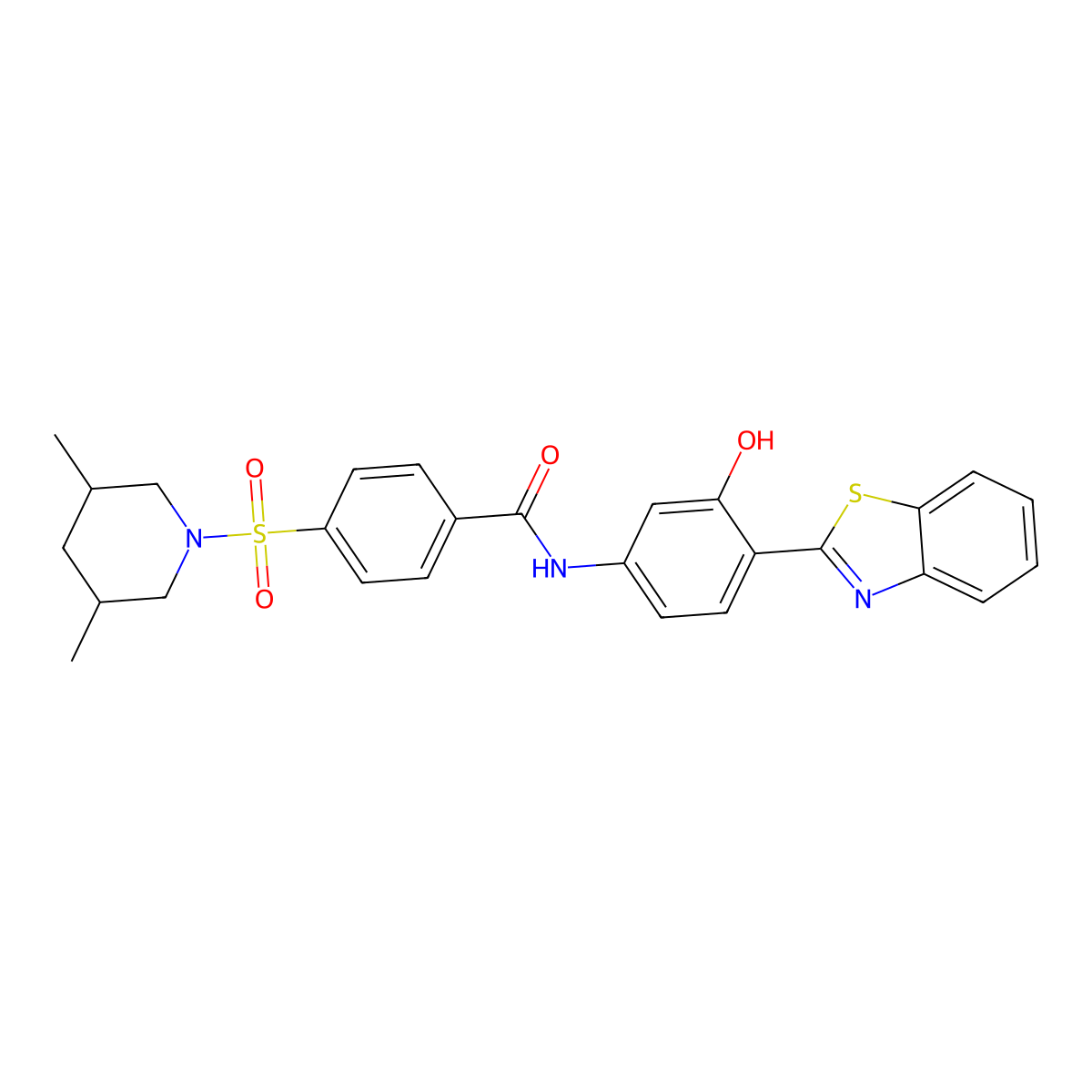 N-(4-(benzo[d]thiazol-2-yl)-3-hydroxyphenyl)-4-((3,5-dimethylpiperidin-1-yl)sulfonyl)benzamide molecular structure, CAS 361167-65-9