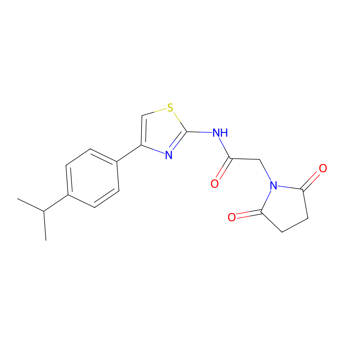 2-(2,5-dioxopyrrolidin-1-yl)-N-[4-(4-propan-2-ylphenyl)-1,3-thiazol-2-yl]acetamide molecular structure, CAS 361167-74-0