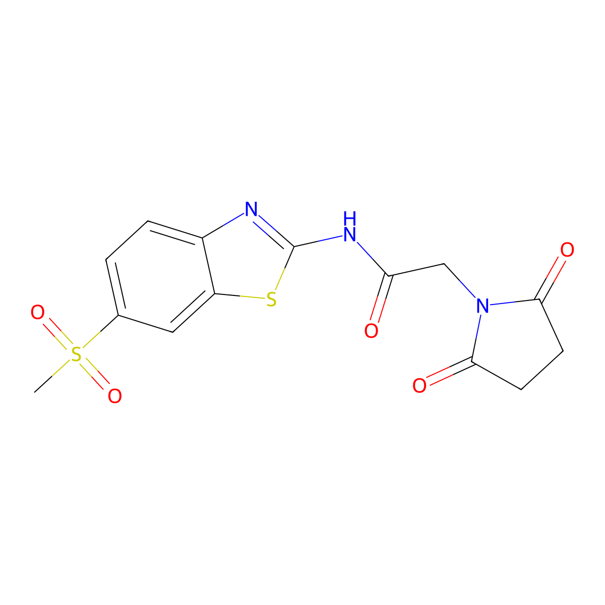 2-(2,5-dioxopyrrolidin-1-yl)-N-(6-(methylsulfonyl)benzo[d]thiazol-2-yl)acetamide molecular structure, CAS 361167-76-2
