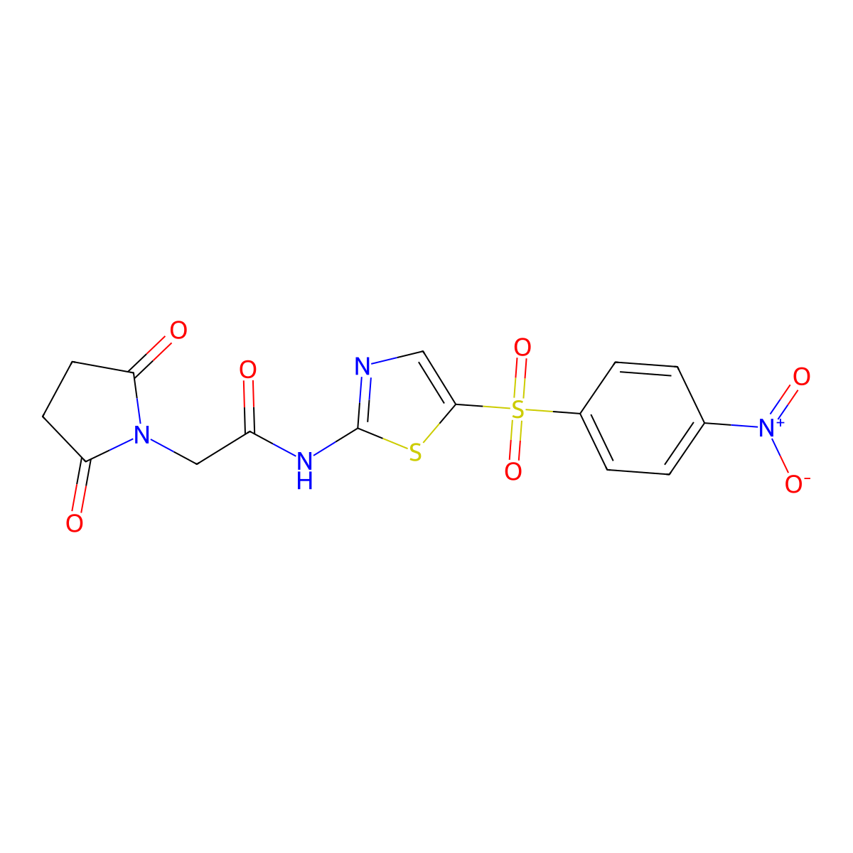 2-(2,5-dioxopyrrolidin-1-yl)-N-(5-((4-nitrophenyl)sulfonyl)thiazol-2-yl)acetamide molecular structure, CAS 361167-77-3