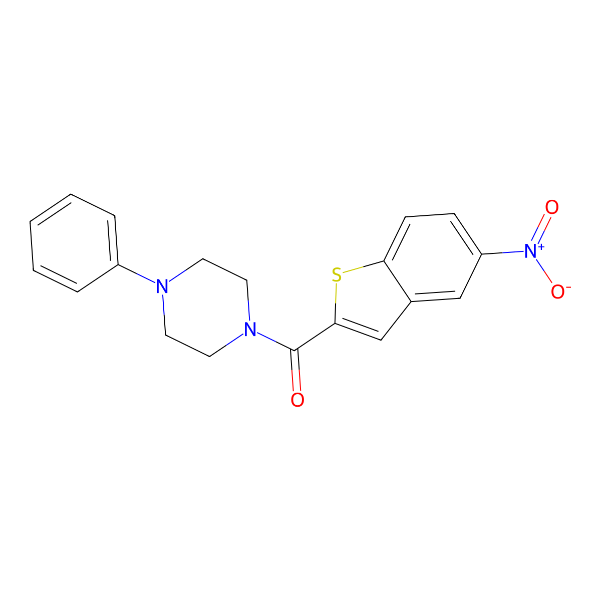(5-Nitro-1-benzothiophen-2-yl)-(4-phenylpiperazin-1-yl)methanone molecular structure, CAS 361167-81-9