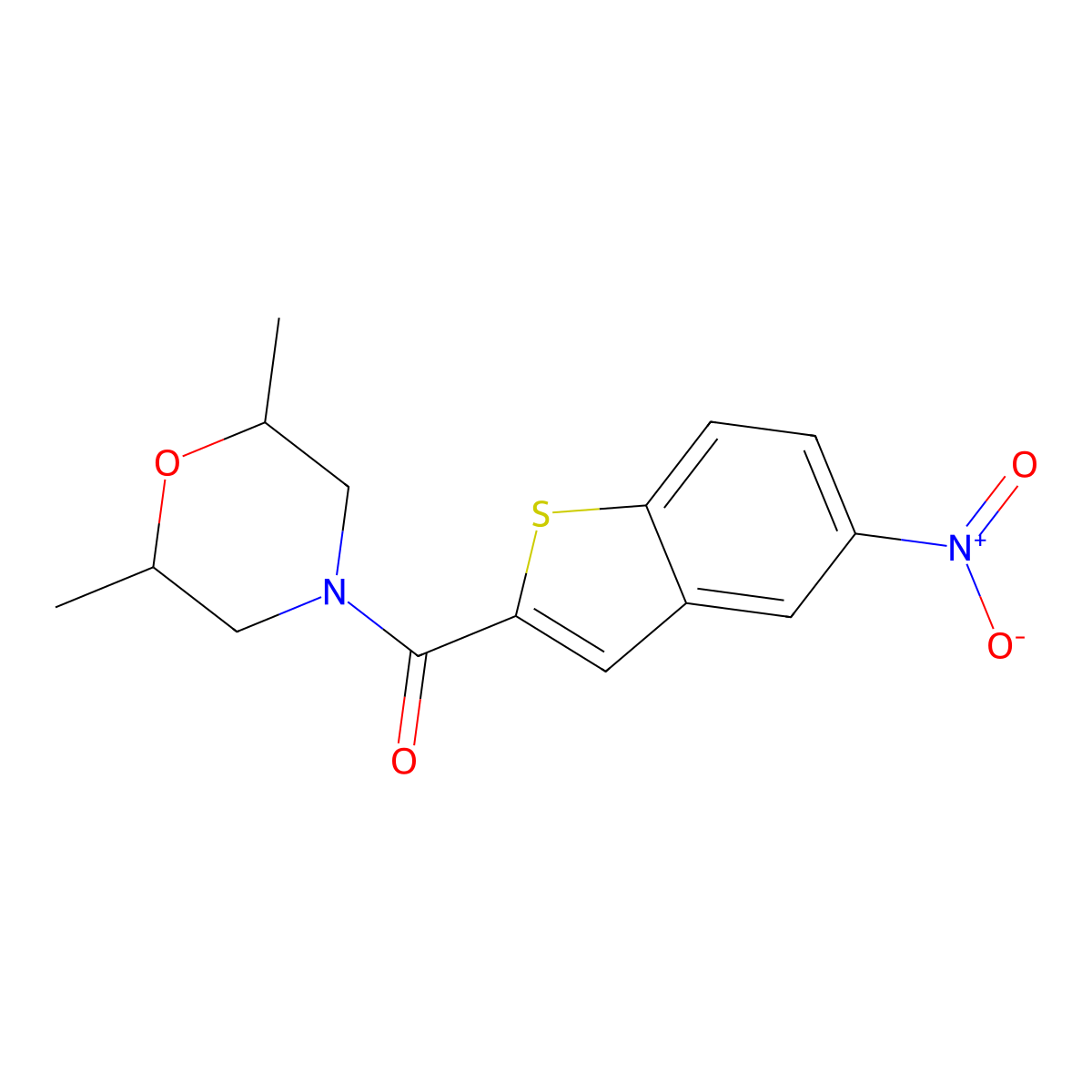 (2,6-Dimethylmorpholino)(5-nitro-1-benzothiophen-2-yl)methanone molecular structure, CAS 361167-85-3