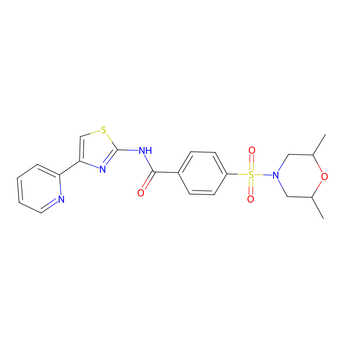 4-((2,6-dimethylmorpholino)sulfonyl)-N-(4-(pyridin-2-yl)thiazol-2-yl)benzamide molecular structure, CAS 361167-89-7