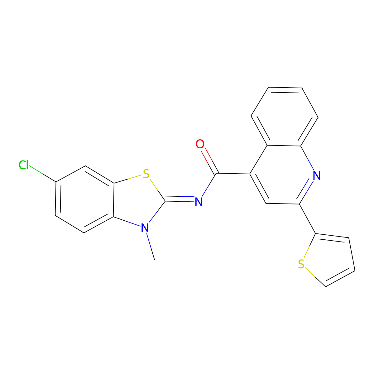 (Z)-N-(6-chloro-3-methylbenzo[d]thiazol-2(3H)-ylidene)-2-(thiophen-2-yl)quinoline-4-carboxamide molecular structure, CAS 361167-92-2