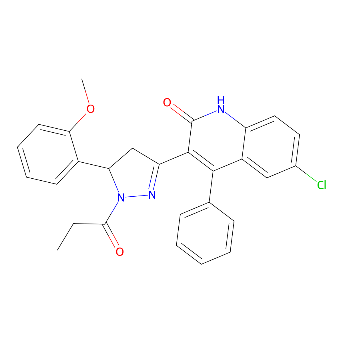 6-chloro-3-(5-(2-methoxyphenyl)-1-propionyl-4,5-dihydro-1H-pyrazol-3-yl)-4-phenylquinolin-2(1H)-one molecular structure, CAS 361167-94-4