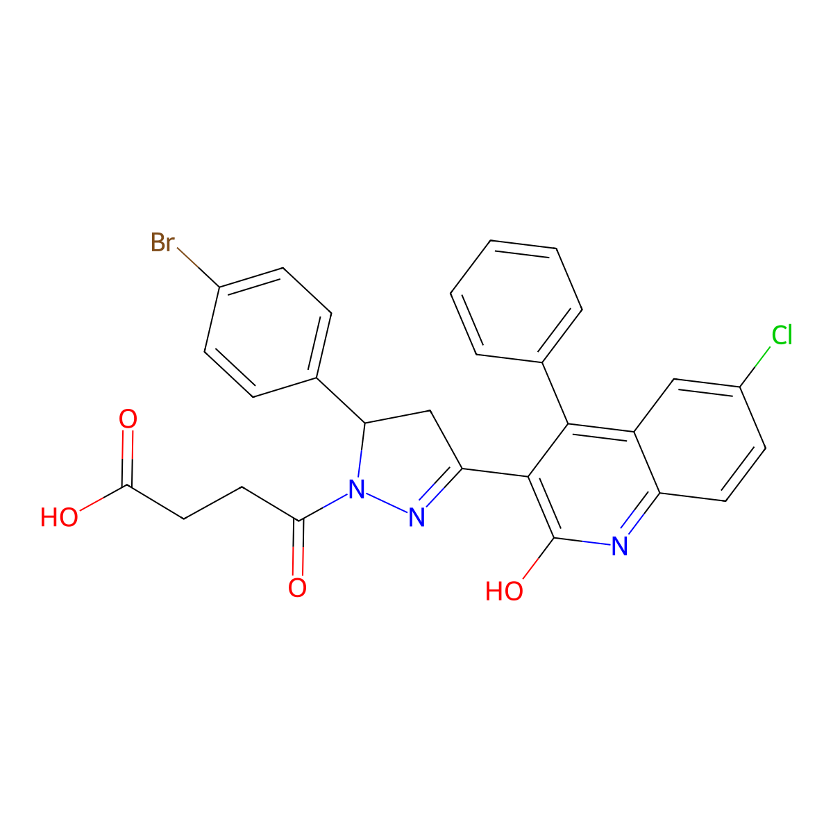 4-(5-(4-bromophenyl)-3-(6-chloro-2-oxo-4-phenyl-1,2-dihydroquinolin-3-yl)-4,5-dihydro-1H-pyrazol-1-yl)-4-oxobutanoic acid molecular structure, CAS 361167-98-8