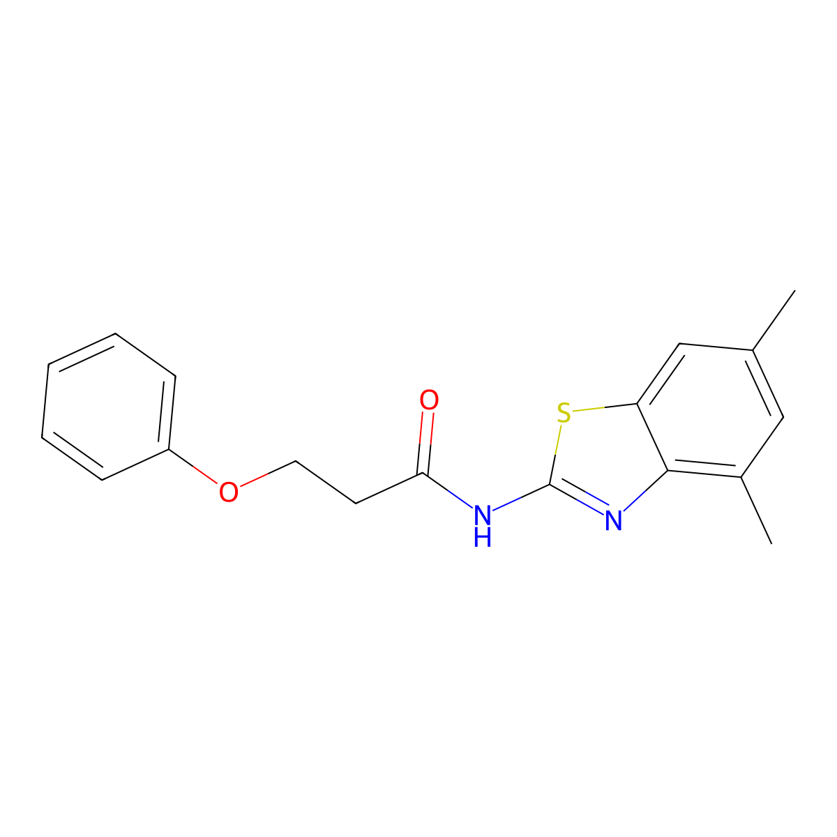 N-(4,6-dimethyl-1,3-benzothiazol-2-yl)-3-phenoxypropanamide molecular structure, CAS 361168-08-3