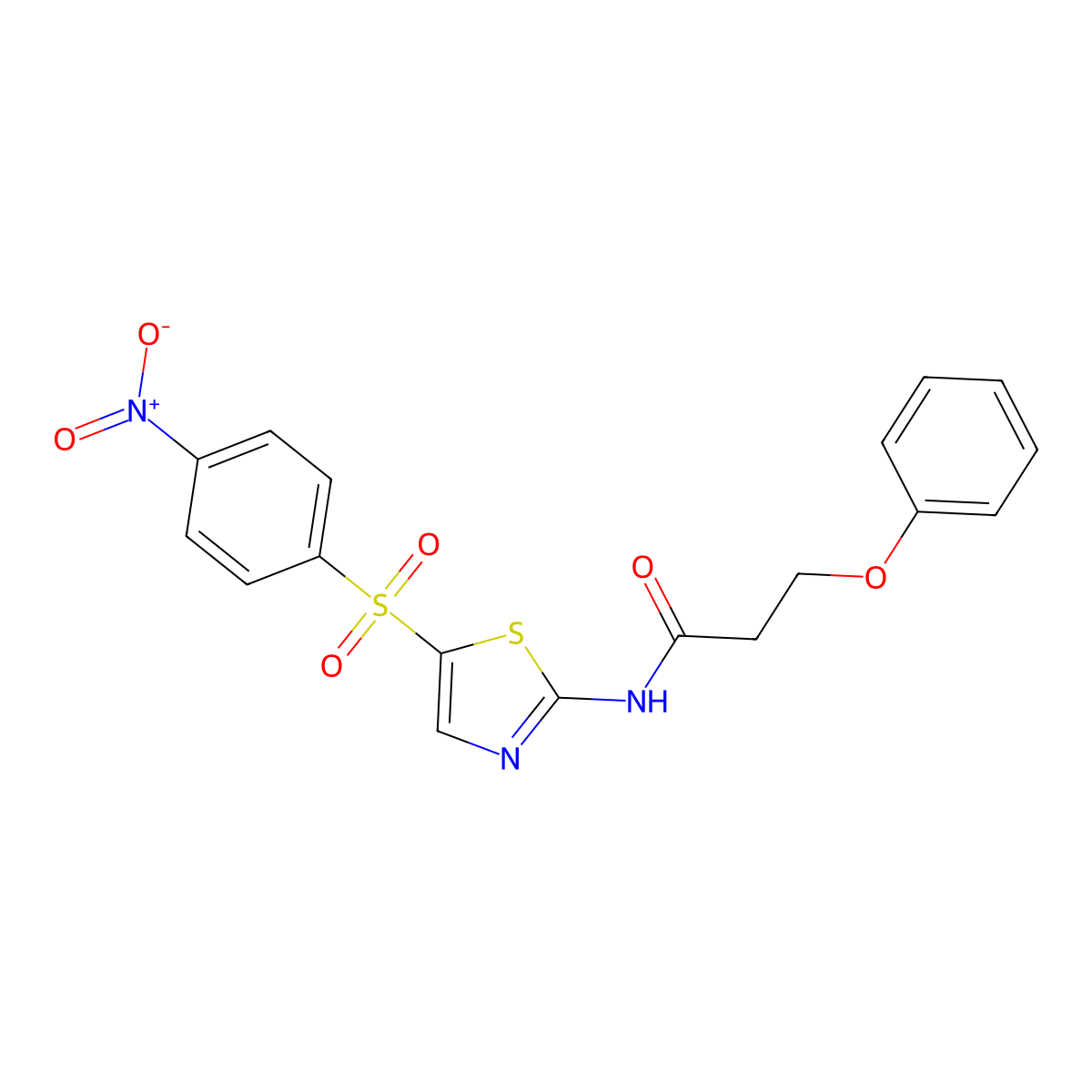 N-(5-((4-nitrophenyl)sulfonyl)thiazol-2-yl)-3-phenoxypropanamide molecular structure, CAS 361168-14-1