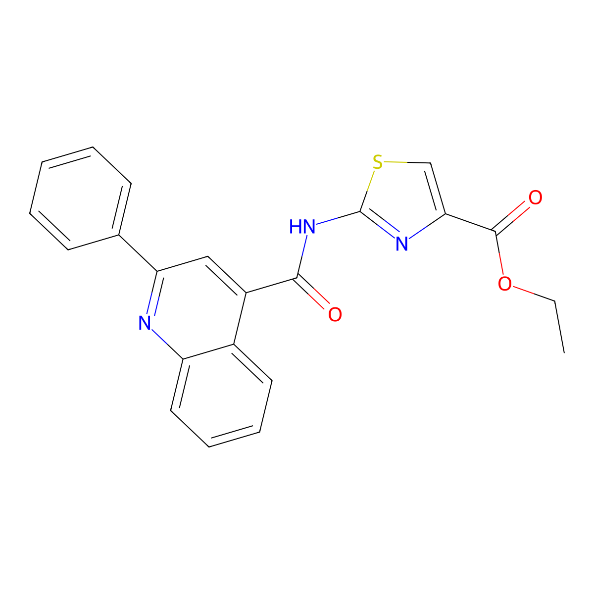 Ethyl 2-(2-phenylquinoline-4-carboxamido)thiazole-4-carboxylate molecular structure, CAS 361168-22-1