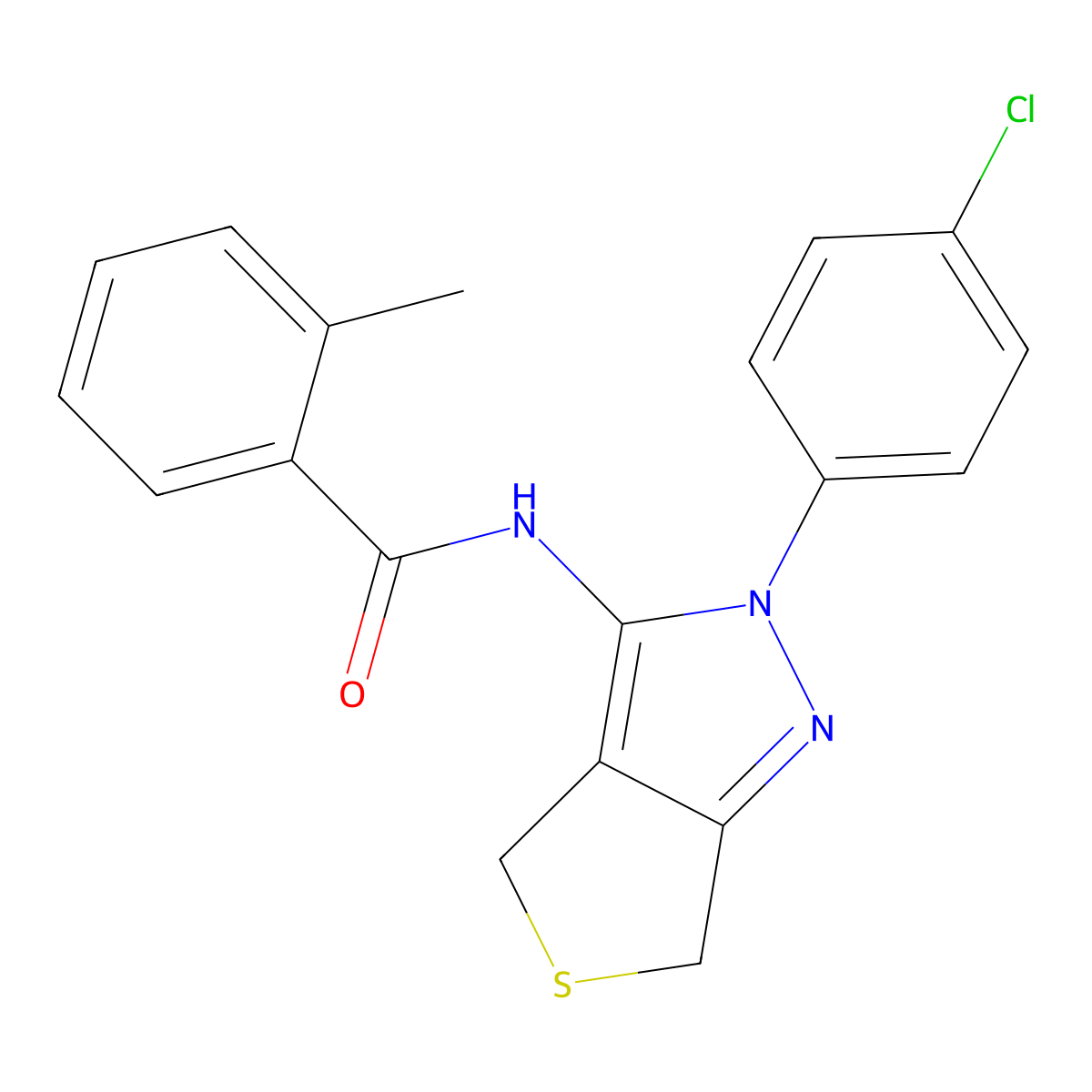 N-(2-(4-chlorophenyl)-4,6-dihydro-2H-thieno[3,4-c]pyrazol-3-yl)-2-methylbenzamide molecular structure, CAS 361168-31-2