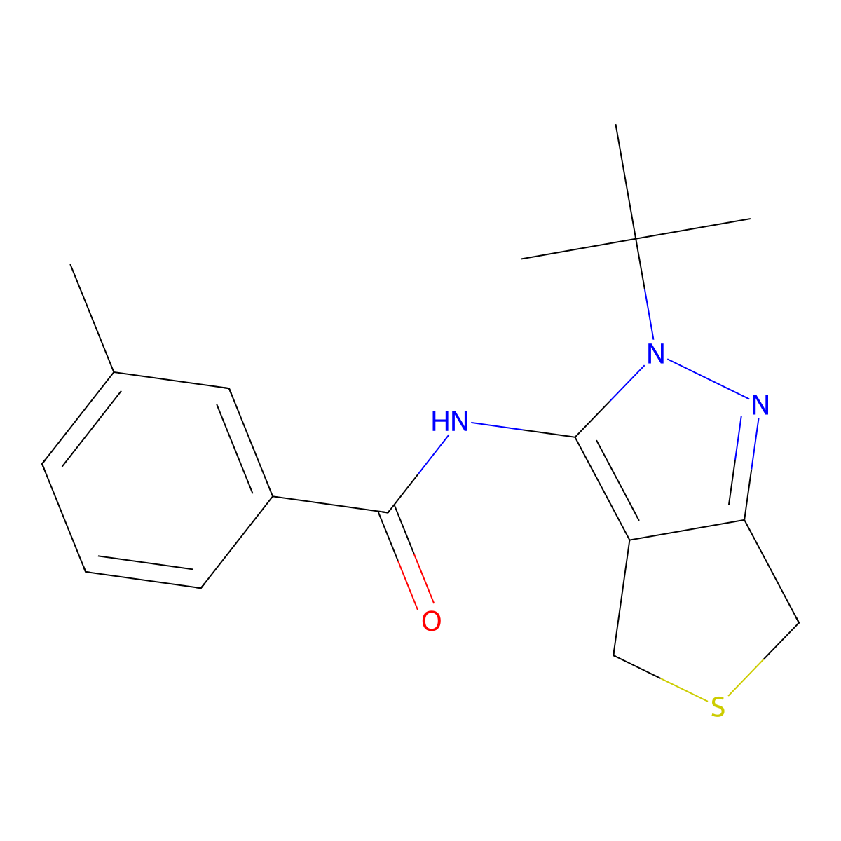 N-(2-(tert-butyl)-4,6-dihydro-2H-thieno[3,4-c]pyrazol-3-yl)-3-methylbenzamide molecular structure, CAS 361168-32-3