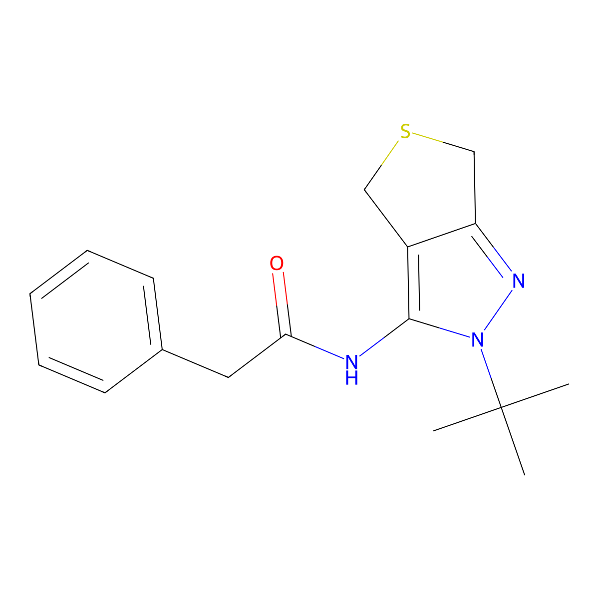 N-(2-tert-butyl-4,6-dihydrothieno[3,4-c]pyrazol-3-yl)-2-phenylacetamide molecular structure, CAS 361168-35-6