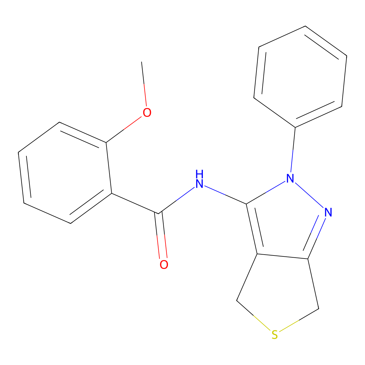 2-methoxy-N-(2-phenyl-4,6-dihydrothieno[3,4-c]pyrazol-3-yl)benzamide molecular structure, CAS 361168-40-3
