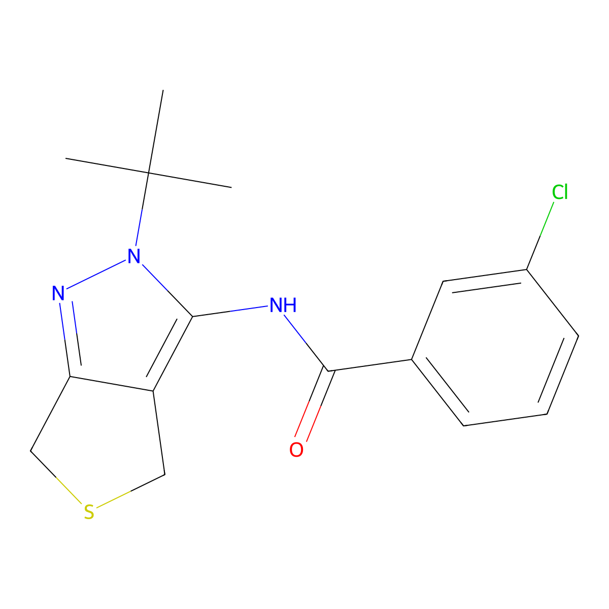 N-(2-(tert-butyl)-4,6-dihydro-2H-thieno[3,4-c]pyrazol-3-yl)-3-chlorobenzamide molecular structure, CAS 361168-58-3
