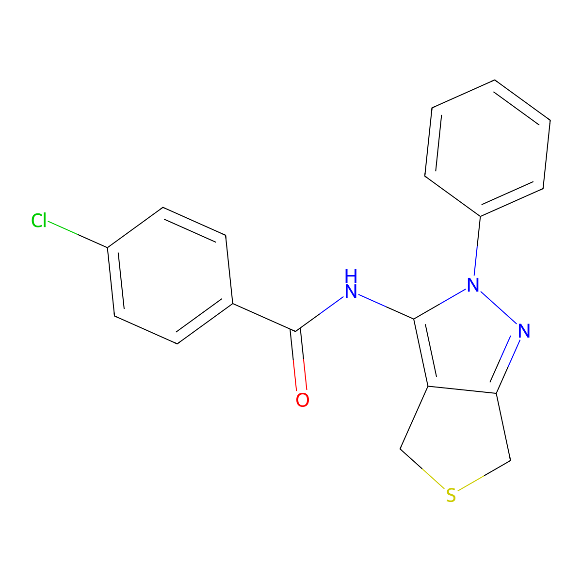 4-chloro-N-(2-phenyl-4,6-dihydrothieno[3,4-c]pyrazol-3-yl)benzamide molecular structure, CAS 361168-60-7