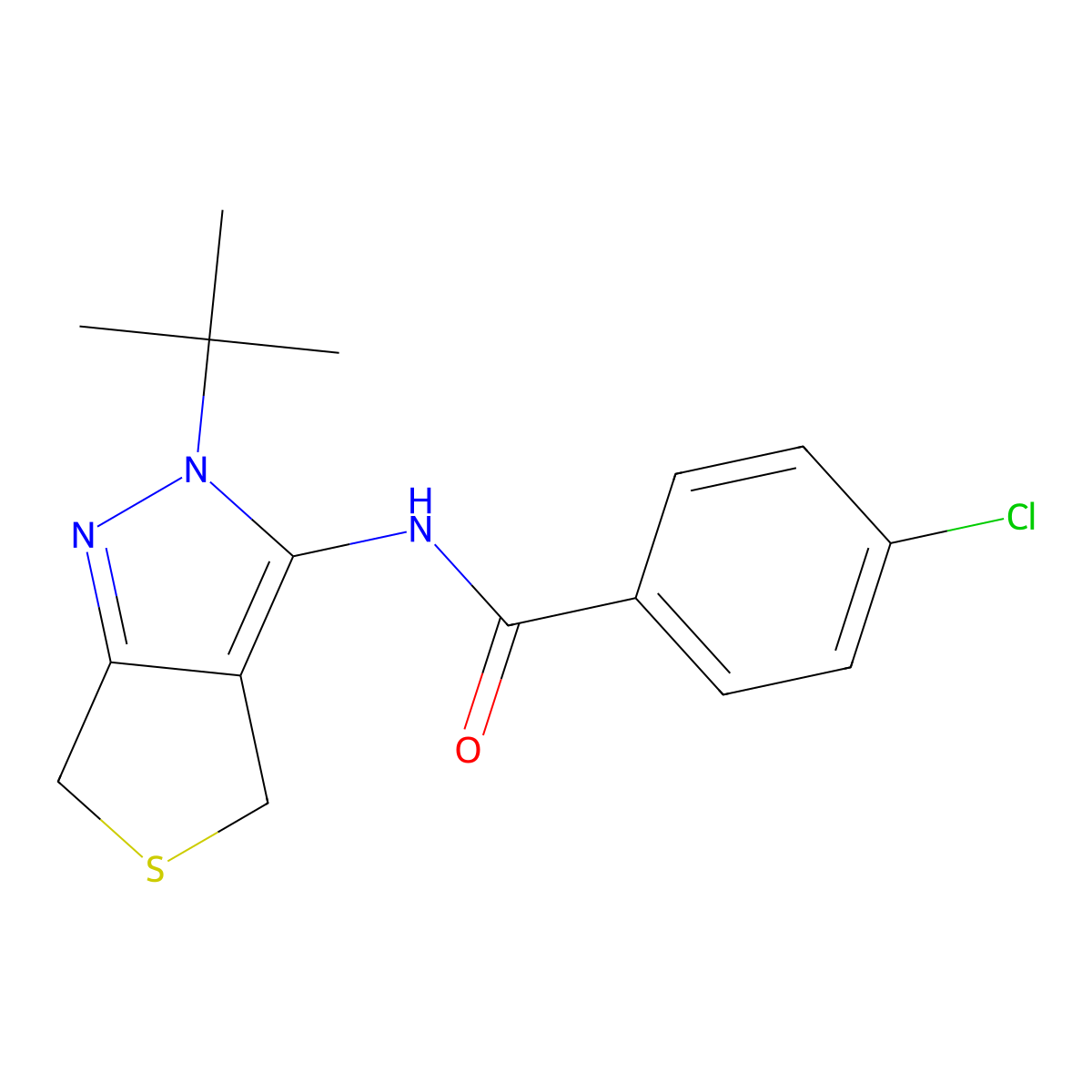 N-(2-tert-butyl-4,6-dihydrothieno[3,4-c]pyrazol-3-yl)-4-chlorobenzamide molecular structure, CAS 361168-61-8