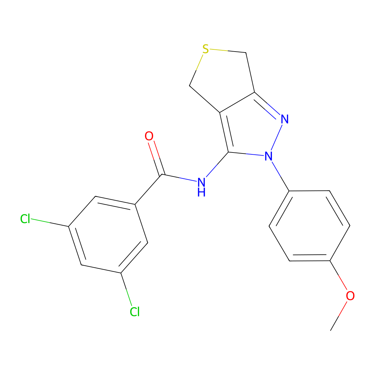 3,5-dichloro-N-(2-(4-methoxyphenyl)-4,6-dihydro-2H-thieno[3,4-c]pyrazol-3-yl)benzamide molecular structure, CAS 361168-75-4