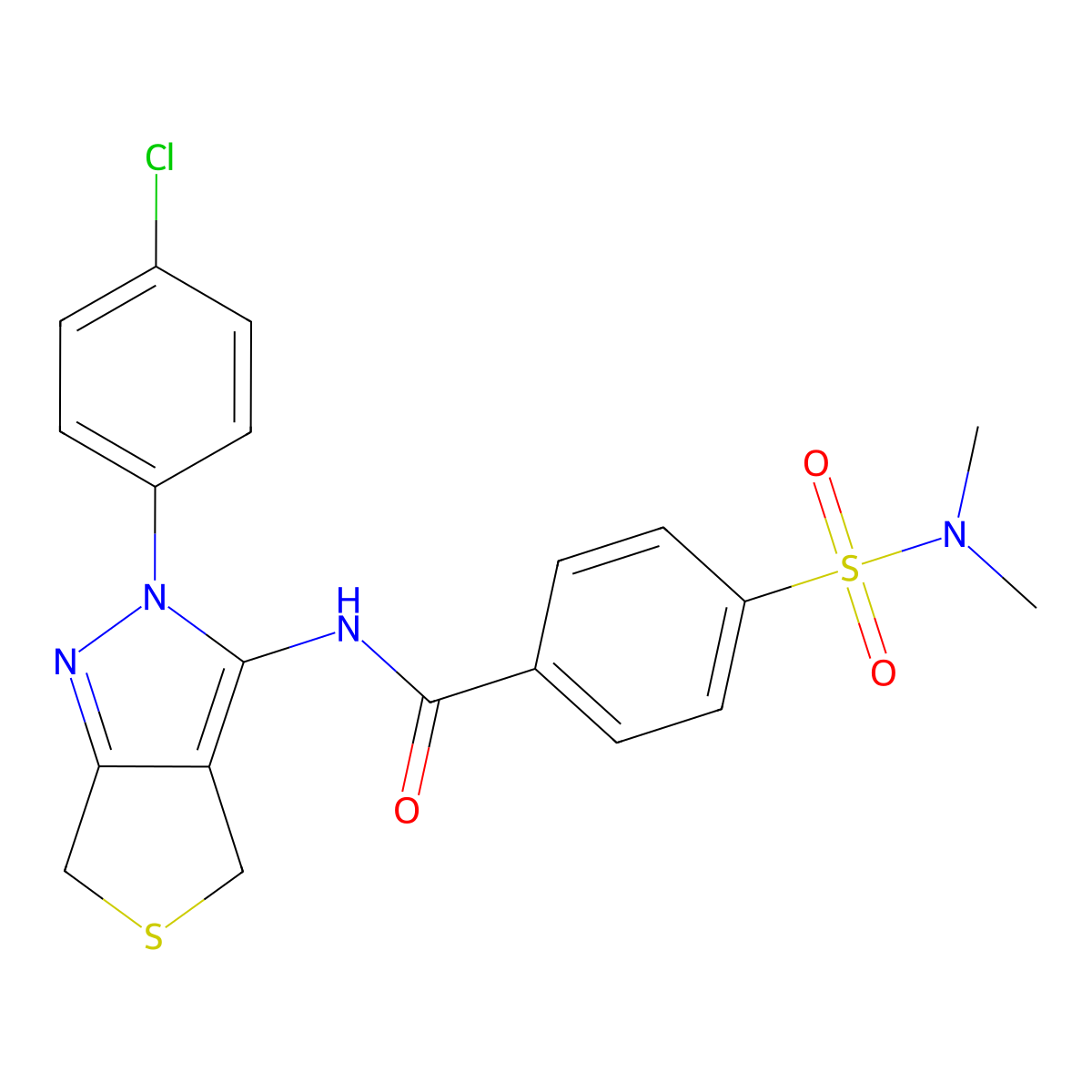 N-(2-(4-chlorophenyl)-4,6-dihydro-2H-thieno[3,4-c]pyrazol-3-yl)-4-(N,N-dimethylsulfamoyl)benzamide molecular structure, CAS 361168-90-3