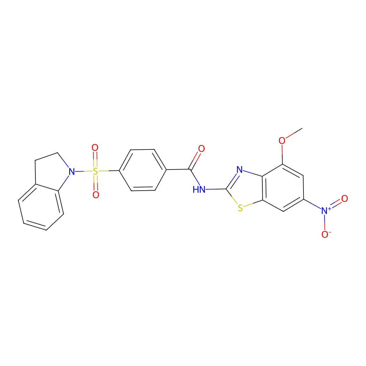 4-(indolin-1-ylsulfonyl)-N-(4-methoxy-6-nitrobenzo[d]thiazol-2-yl)benzamide molecular structure, CAS 361170-51-6
