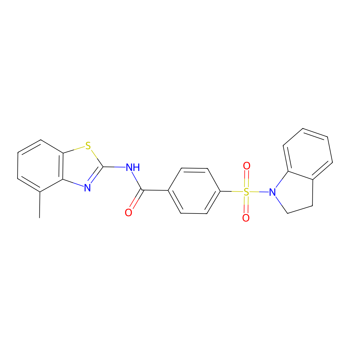 4-(indolin-1-ylsulfonyl)-N-(4-methylbenzo[d]thiazol-2-yl)benzamide molecular structure, CAS 361170-54-9