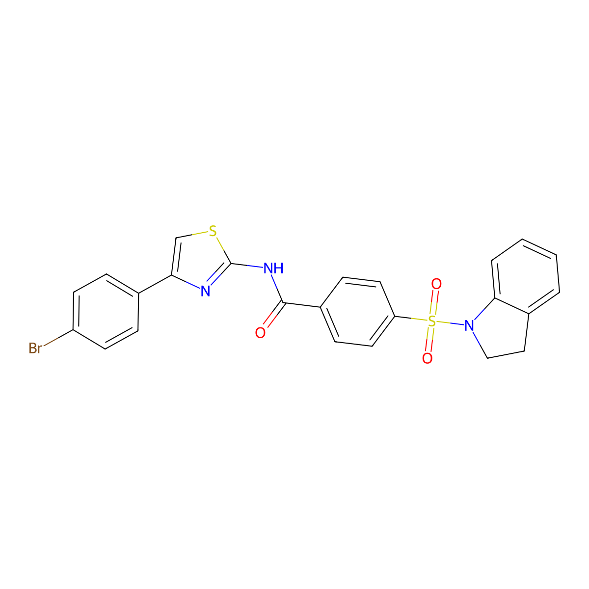 N-(4-(4-bromophenyl)thiazol-2-yl)-4-(indolin-1-ylsulfonyl)benzamide molecular structure, CAS 361170-59-4
